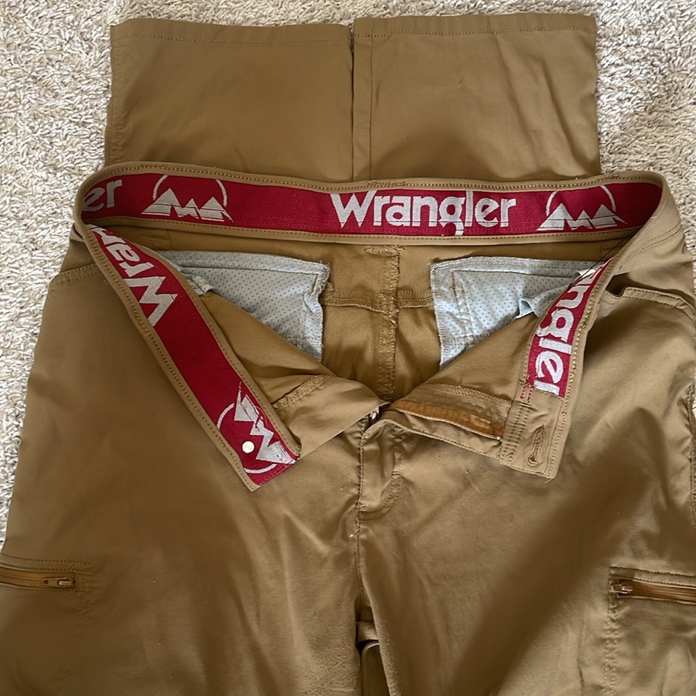 Mens Wrangler Golden-Brown Cargo Pants W/belt loops button zipper closures denim